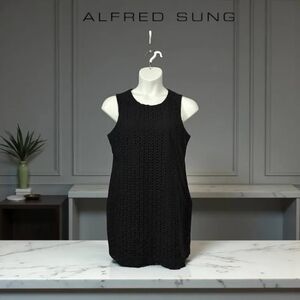 Alfred Sung Black Eyelet Dress 100% Cotton